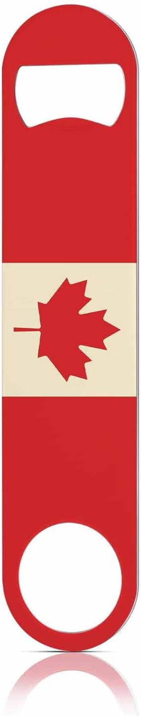 Canada Flag Stainless Steel Bottle Opener Maple Leaf Country Flag Rectangle Rough Stripes Red and Yellow Flat Beer Bottle Opener Keychain for Home Kitchen Bar Restaurant Party Birthday Gift