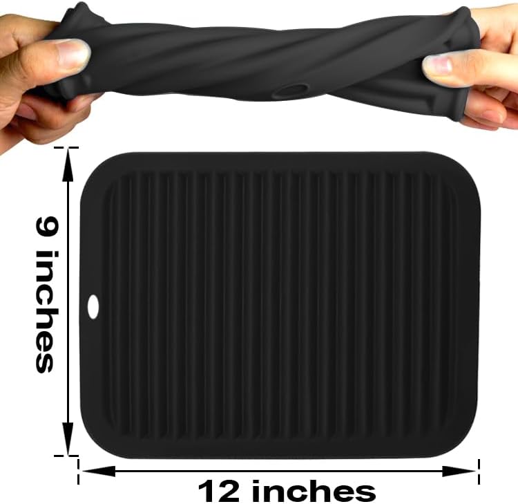 4 - Pack Multi - Purpose Silicone Mats | Heat Resistant Pot Holders for Kitchen | Non - Slip Hot Pads for Hot Pots, Pans & Quartz Countertops | Gray Kitchen Mats (Brown)