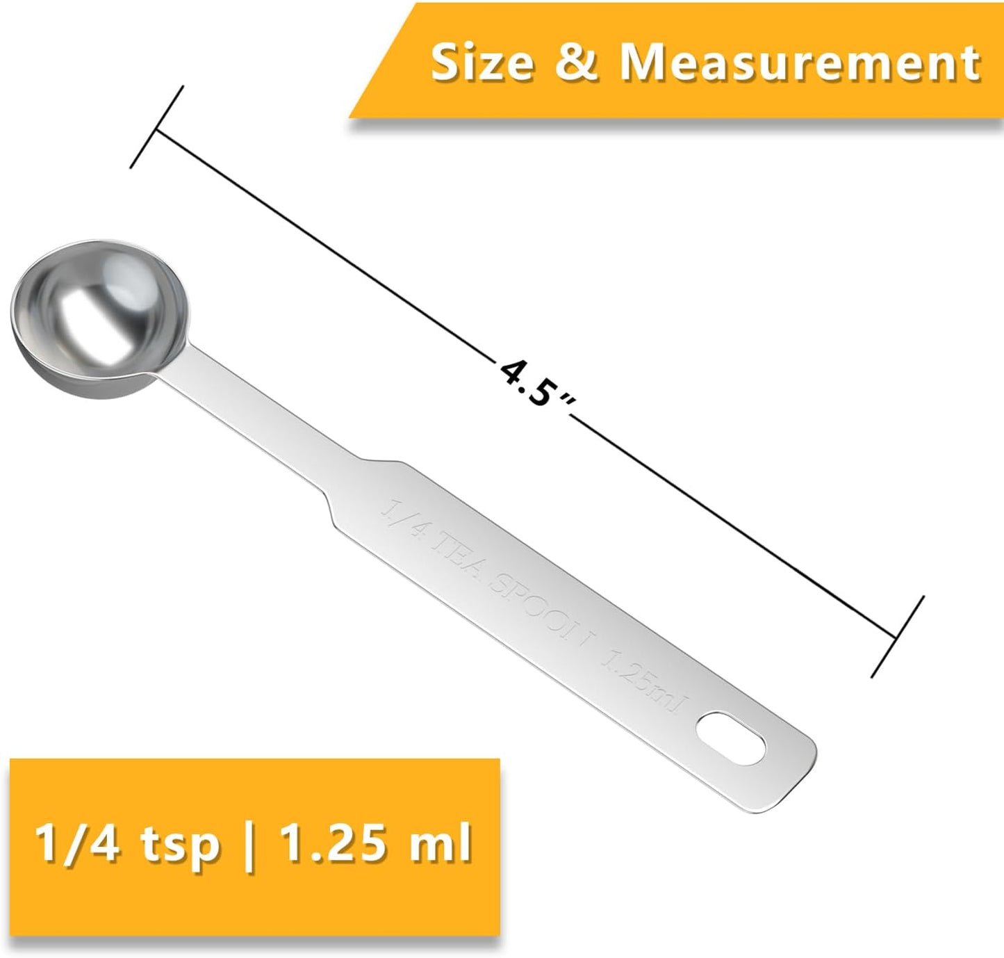 2PCS 1/4 Tsp(1.25ml) Single Measuring Spoon with, Stainless Steel Individual Measure Scoop Only