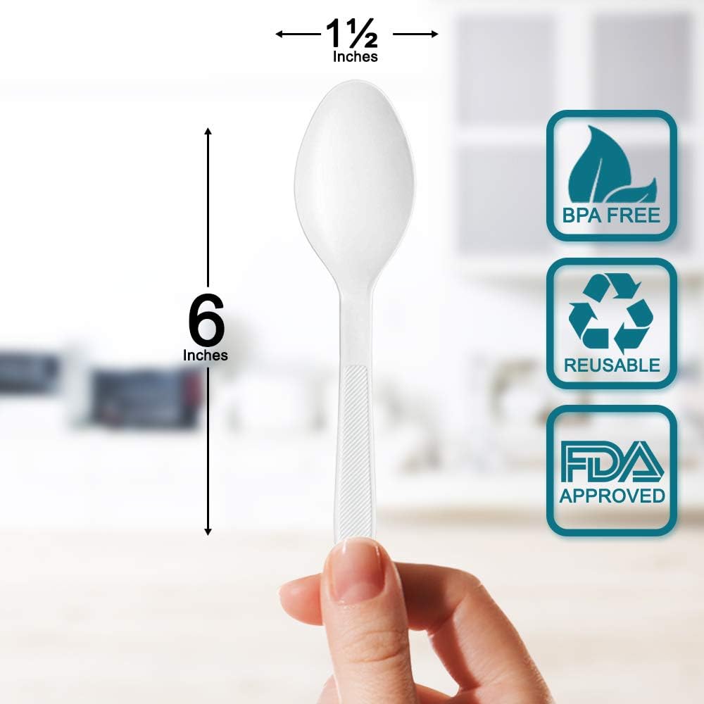 400 pack Extra Heavyweight Disposable White Plastic Soup Spoons -Heavy Duty White Cutlery-Utensils, Parties, Dinners, Catering Services, Family Gatherings