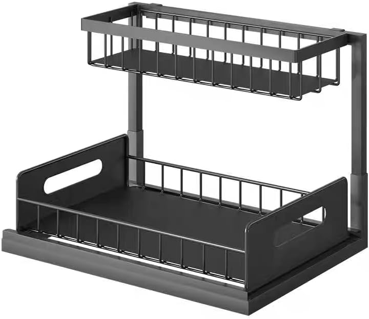 2 Tier Under Sink Organizer, Storage for Kitchen Bathroom,Pull Out Cabinet Organizer Slide Out Sink Shelf Cabinet Storage Shelves (Black, 1 Pack)