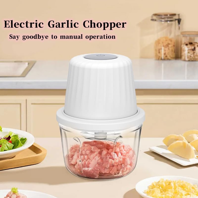 450ML Electric Garlic Chopper, Mini Portable Veggie Chopper, Garlic Grinder Masher Onion Chopper, Blender to Vegetable, Wireless Food Processor for Ginger, Chili, Fruit, Meat, etc