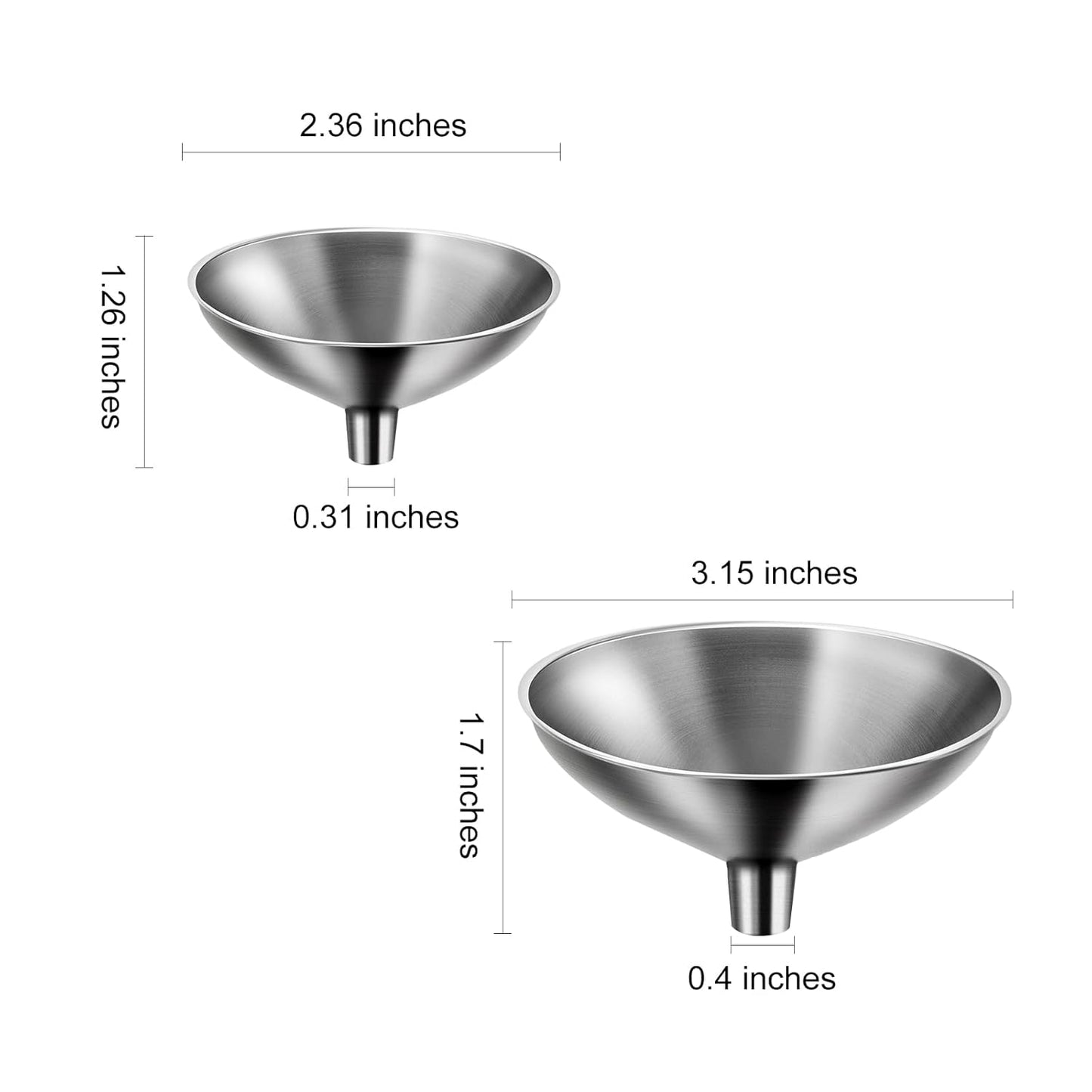 2 Piece Small Stainless Steel Filling Mini Funnel, Flask Funnel, Large for Kitchen, Small for Flask, Essential Oil Delivery