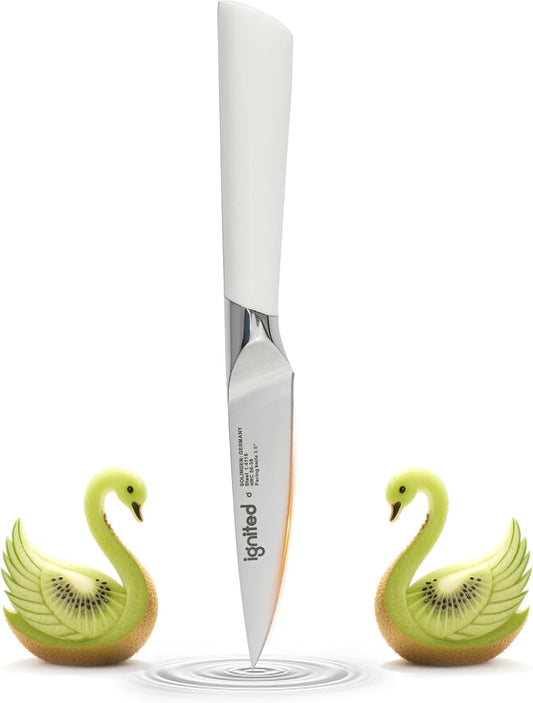 3.5 Inch Paring Knife – German Stainless Steel, Ergonomic Ivory White Handle, Minimalist Small Kitchen Knife for Peeling & Cutting, Ideal Gift for Chefs, Cooks