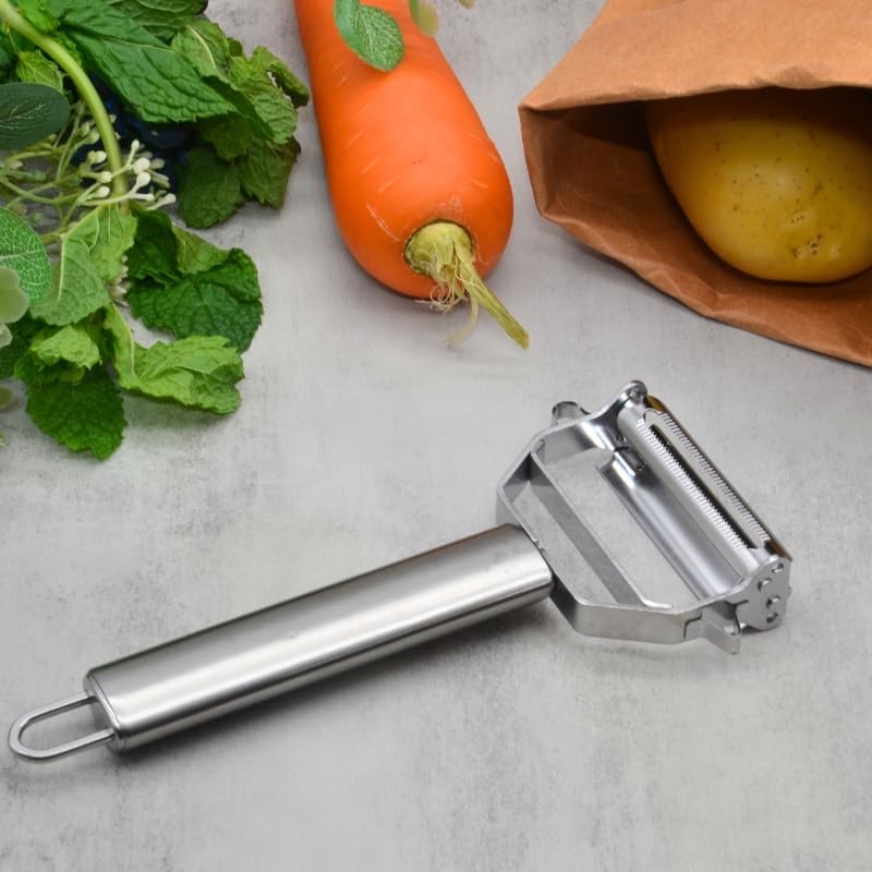 3-in-1 Multi-Peeler Stainless Steel Potato Masher Set,2-Piece Kitchen Tools for Peeler Vegetables,Carrots,Apple and Masher,Banans,Puree Making