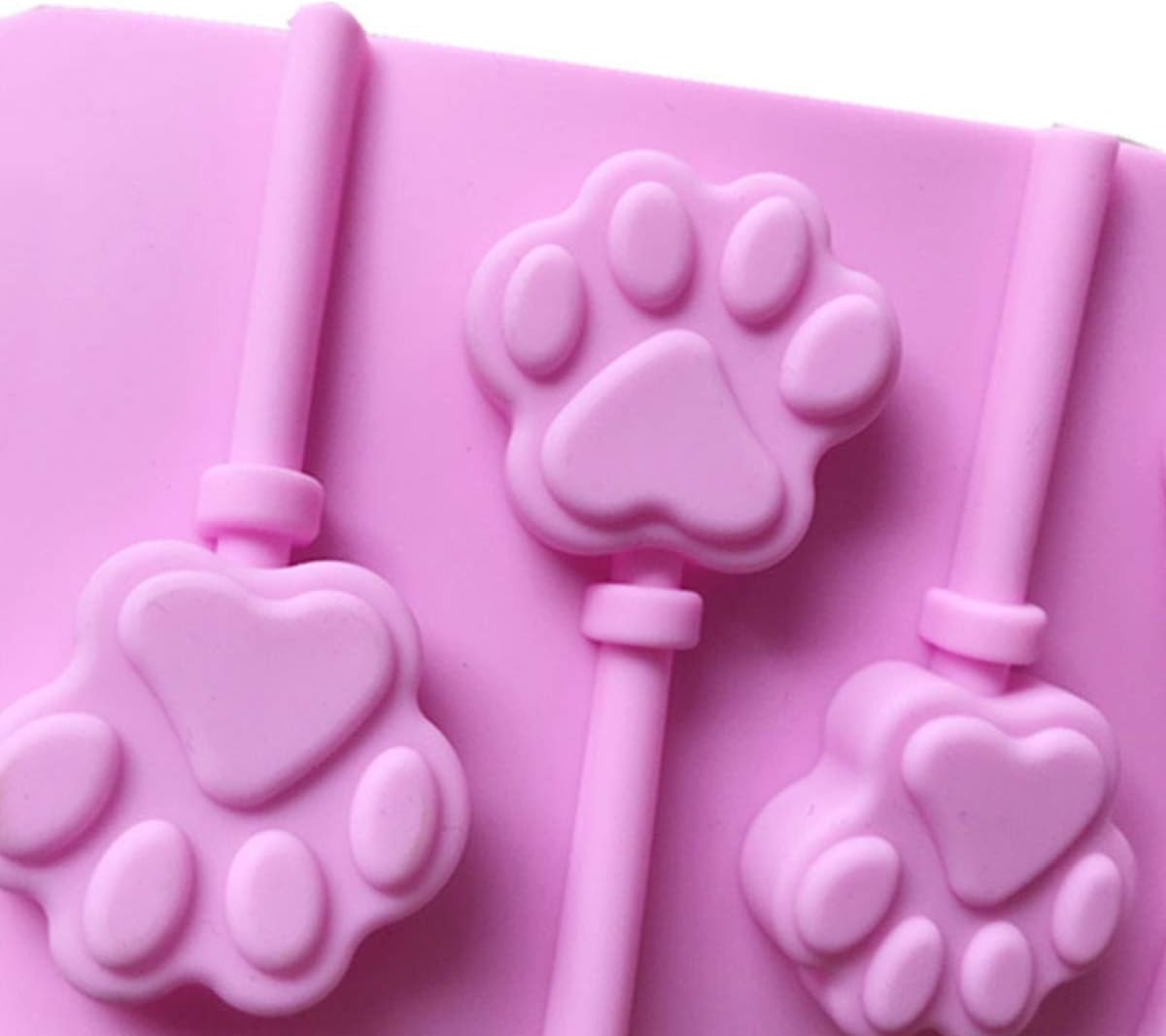 12 Capacity Cat Paw Silicone Lollipop Mold Set, Sucker Molds and Chocolate Hard Candy Mold with 50pcs Lollipop Sucker Sticks, Candy Treat Bags, Gold Ties. (Cat Paw Pink)
