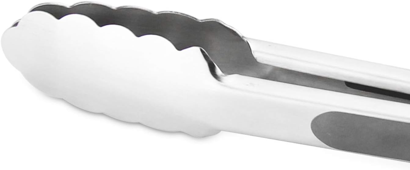 304 Stainless Steel Kitchen Cooking Tongs, 9" and 12" Set of 2 Sturdy Grilling Barbeque Brushed Locking Food Tongs with Ergonomic Grip, Grey