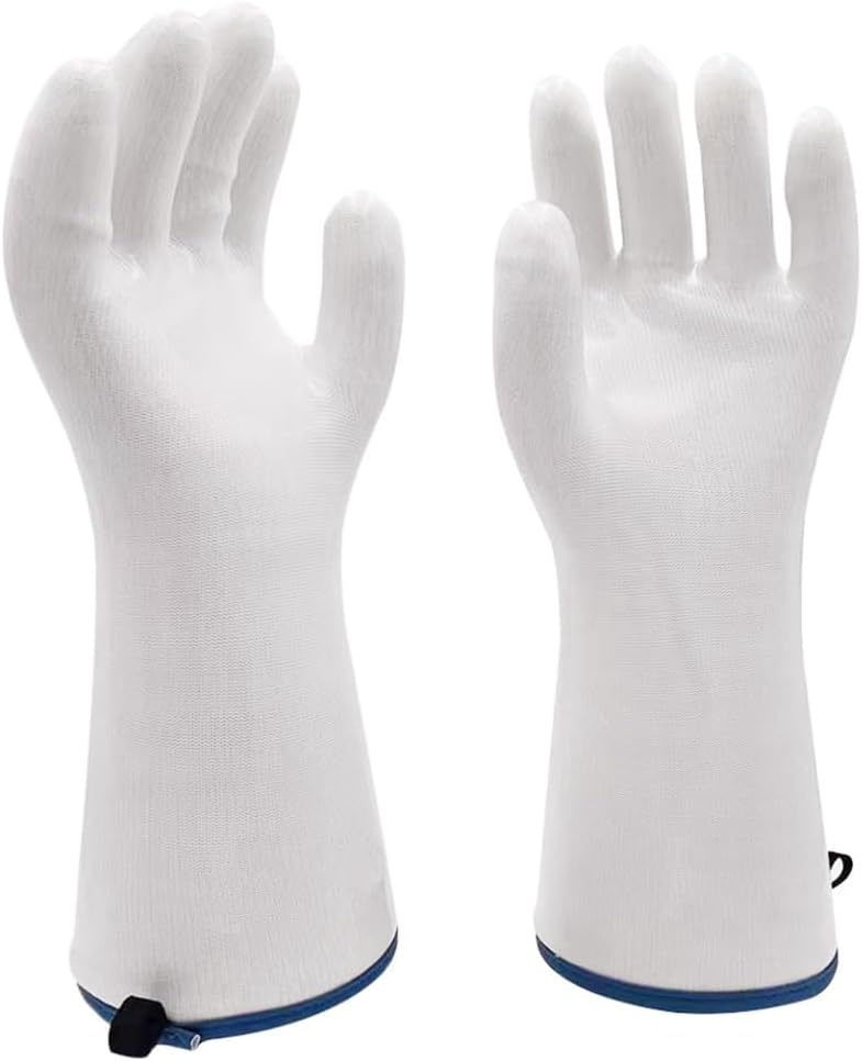 Silicone BBQ Gloves, Oven Gloves with Fingers 932°F Heat Resistant, Kitchen Waterproof Hot Proof Glove for Fryer, Smoker, Baking, Cooking (White, XXL)