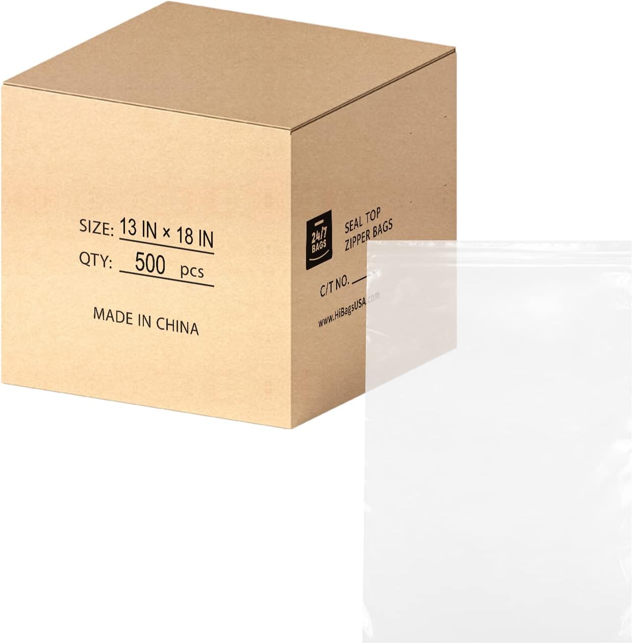 13" X 18" (500 Bags) 2 Mil Clear Reclosable Zip Plastic Poly Bags with Resealable Lock Seal Zipper