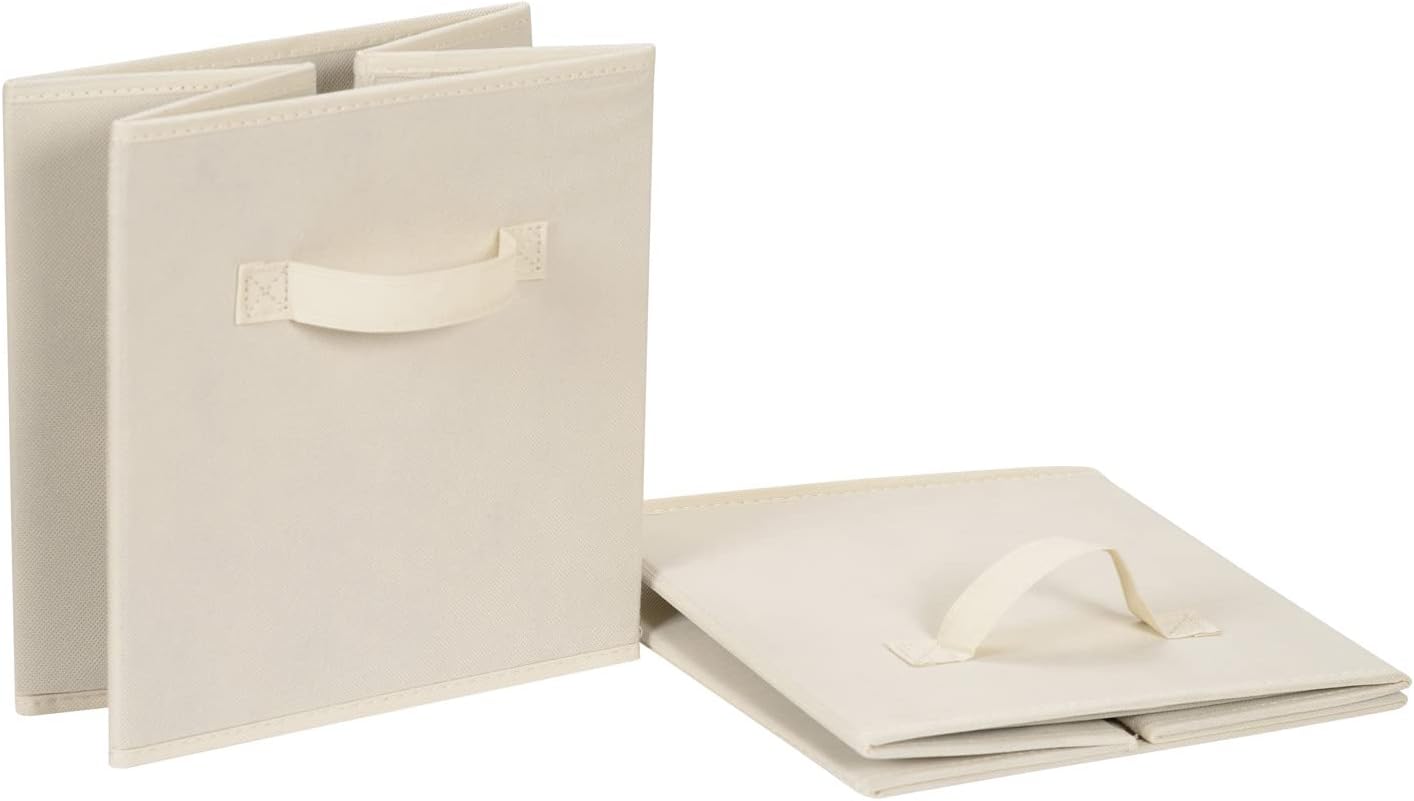 Amazon Basics Collapsible Fabric Storage Cube Bins Organizer with Handles, Sturdy, Beige, 13-x-13-x-13-inch, Pack of 6