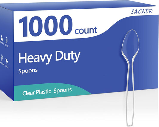 1000 Count Clear Plastic Spoons Bulk - Plastic Silverware Spoons Heavy Duty, Premium Disposable Spoons, BPA-Free, Heat Resistant, Suitable for Parties, Events, and Everyday Use