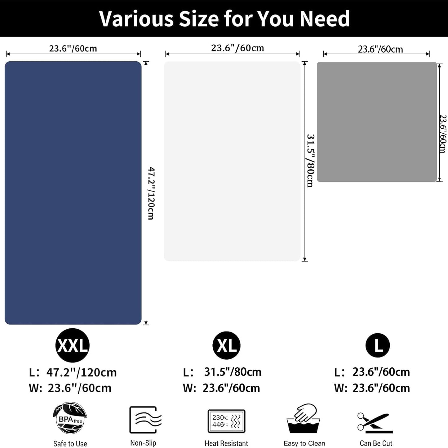 2MM Super Thick Large Silicone Mat, 23.6"x31.5"(80cmx60cm), Non-Slip Heat Resistant, Thicken Kitchen Counter Mats, Waterproof Countertop Protector for Craft (Semitransparent)