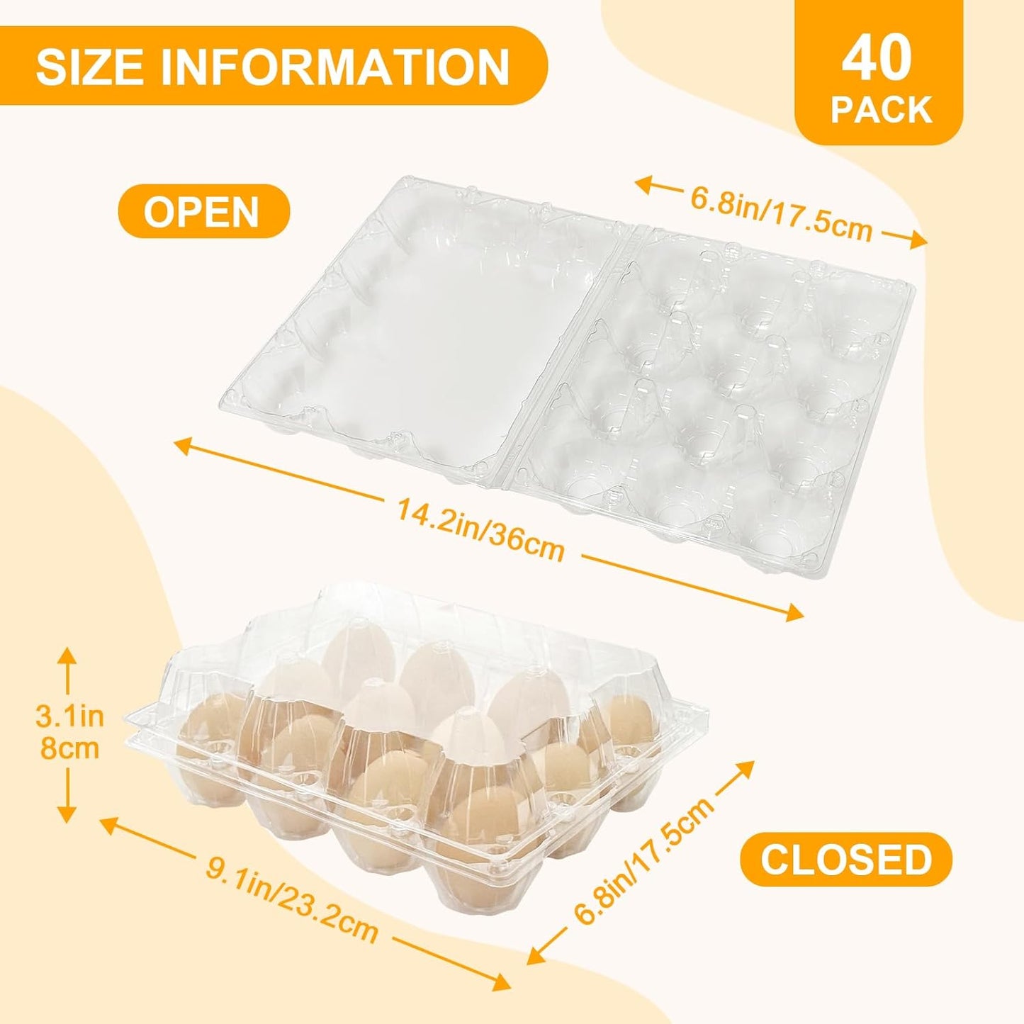40 Pack Jumbo Egg Cartons 12 Count - Duck Plastic Egg Cartons Cheap Bulk Large 1 Dozen -,Clear Empty Chicken Egg Carton for Fresh Duck Eggs