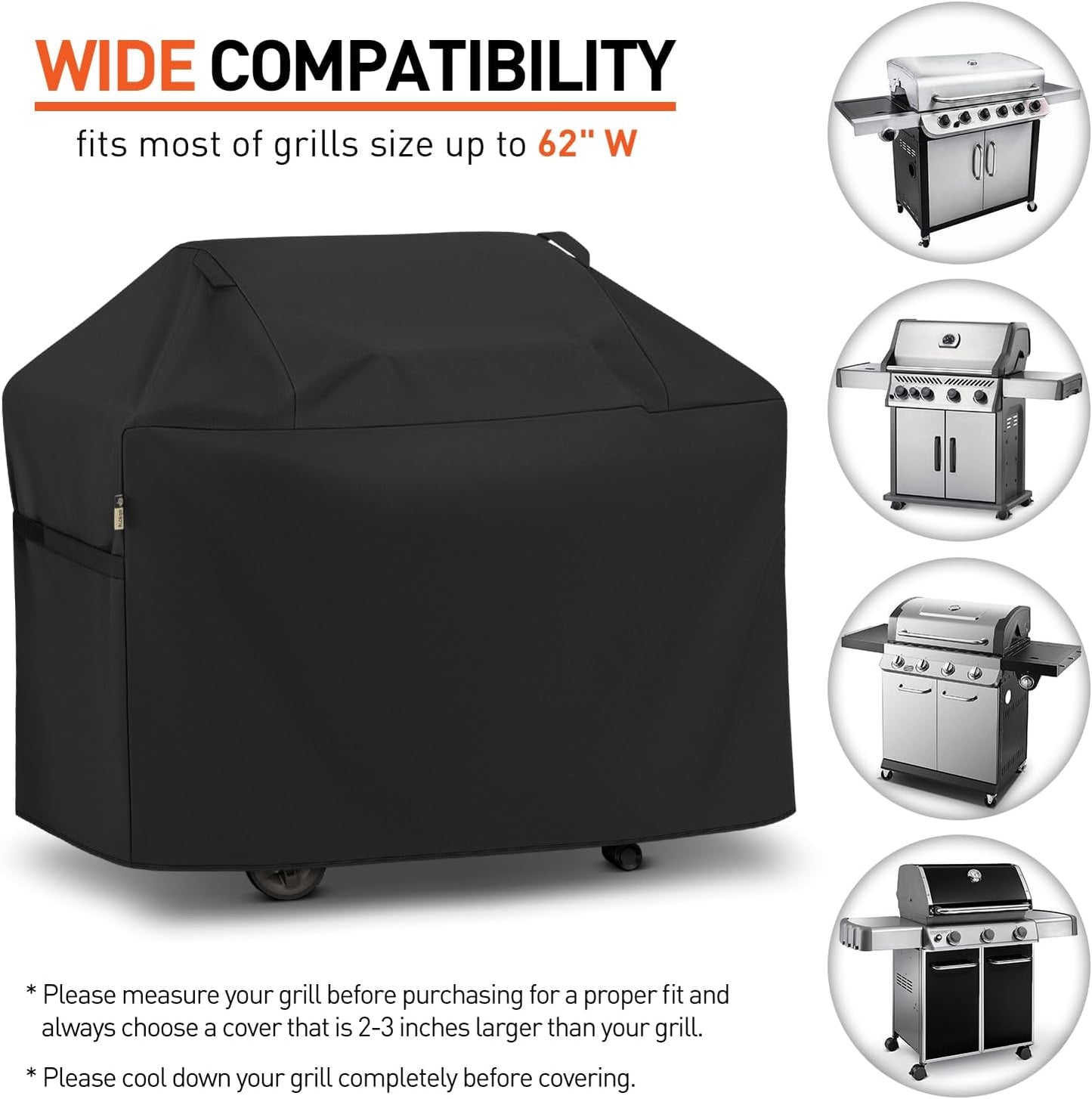 Grill Cover 64 Inch, Waterproof Heavy Duty Gas BBQ Grill Cover with Handles, Solid and Fade Resistant Compatible with Weber Charbroil Nexgrill Napoleon