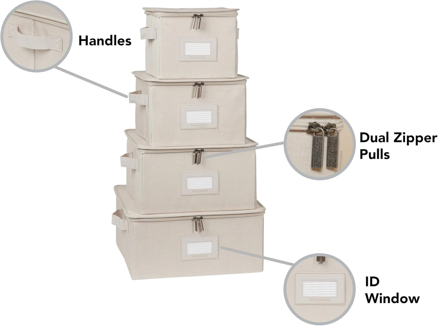 Covermates Keepsakes Dish Storage Box - Stackable, Reinforced Handles, China Storage, Beige Heather