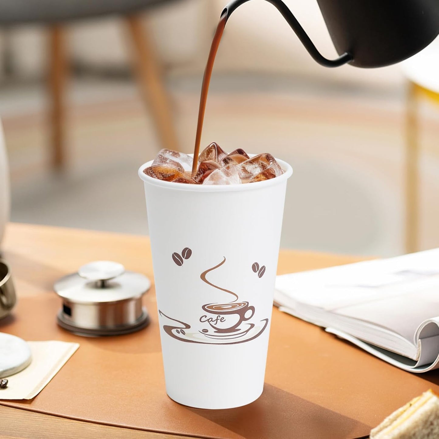 Lamosi 180 Pack 16 OZ Coffee Cups, Disposable Paper Cups for Hot/Cold Beverage, Leak-Free Paper Coffee Cups no Lids for Cafe, Restaurant, Office and Home