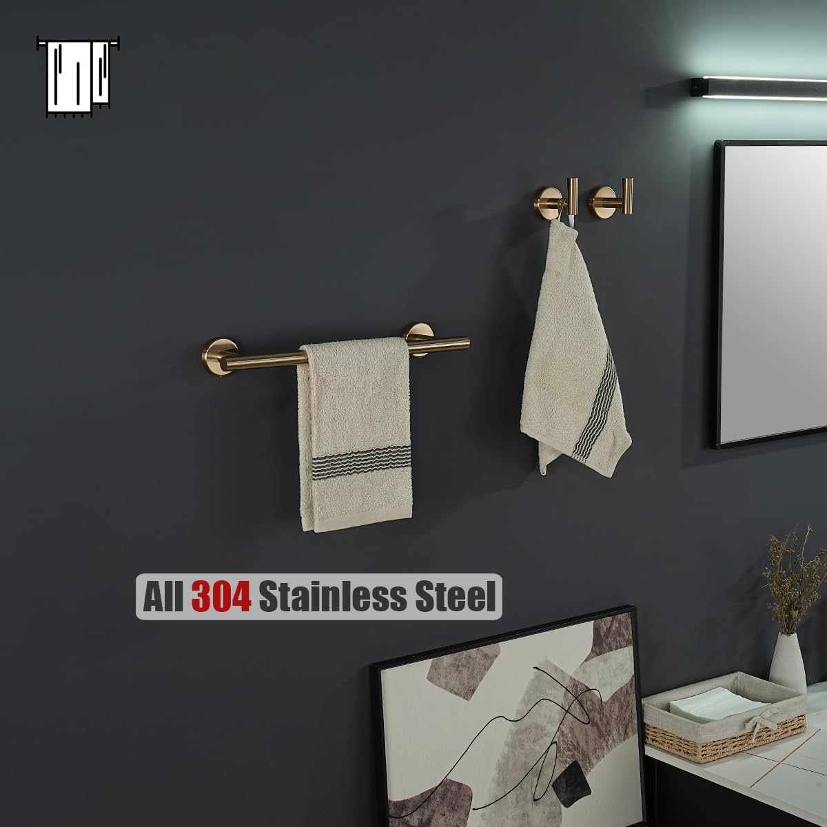 JQK Champagne Bronze Towel Bar, 15 Inch 304 Stainless Steel Thicken 0.8mm Towel Rack Bathroom, Towel Holder Wall Mount, Useable Length 12 Inch, TB110L12-CB