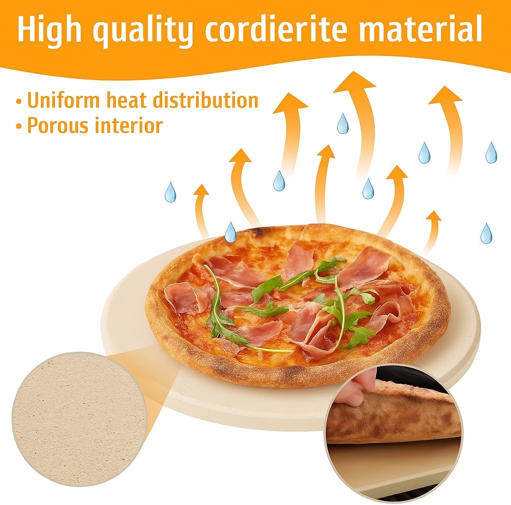 Large Pizza Stone Round 15", Heavy Duty Cooking Stone for Grill, Baking Pizza Stone for bread, Ideal for Grilling Baking Several Sizes of Pizzas