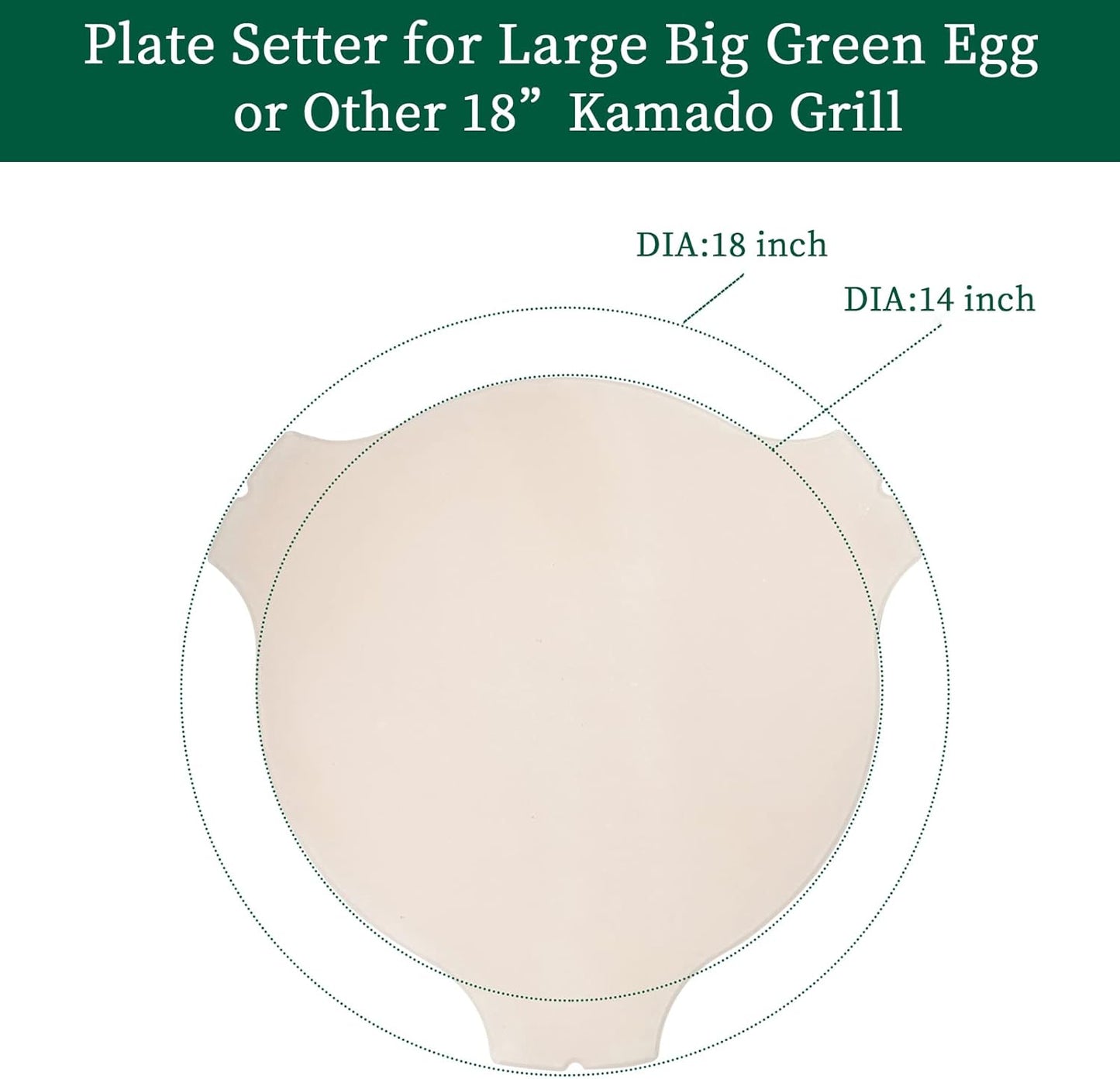 Ceramic Plate Setter for Large Big Green Egg Accessories, Heat Deflector, Ceramic Fluted Pizza Stone for Other 18" Kamado Grill(No Elevated Feet)