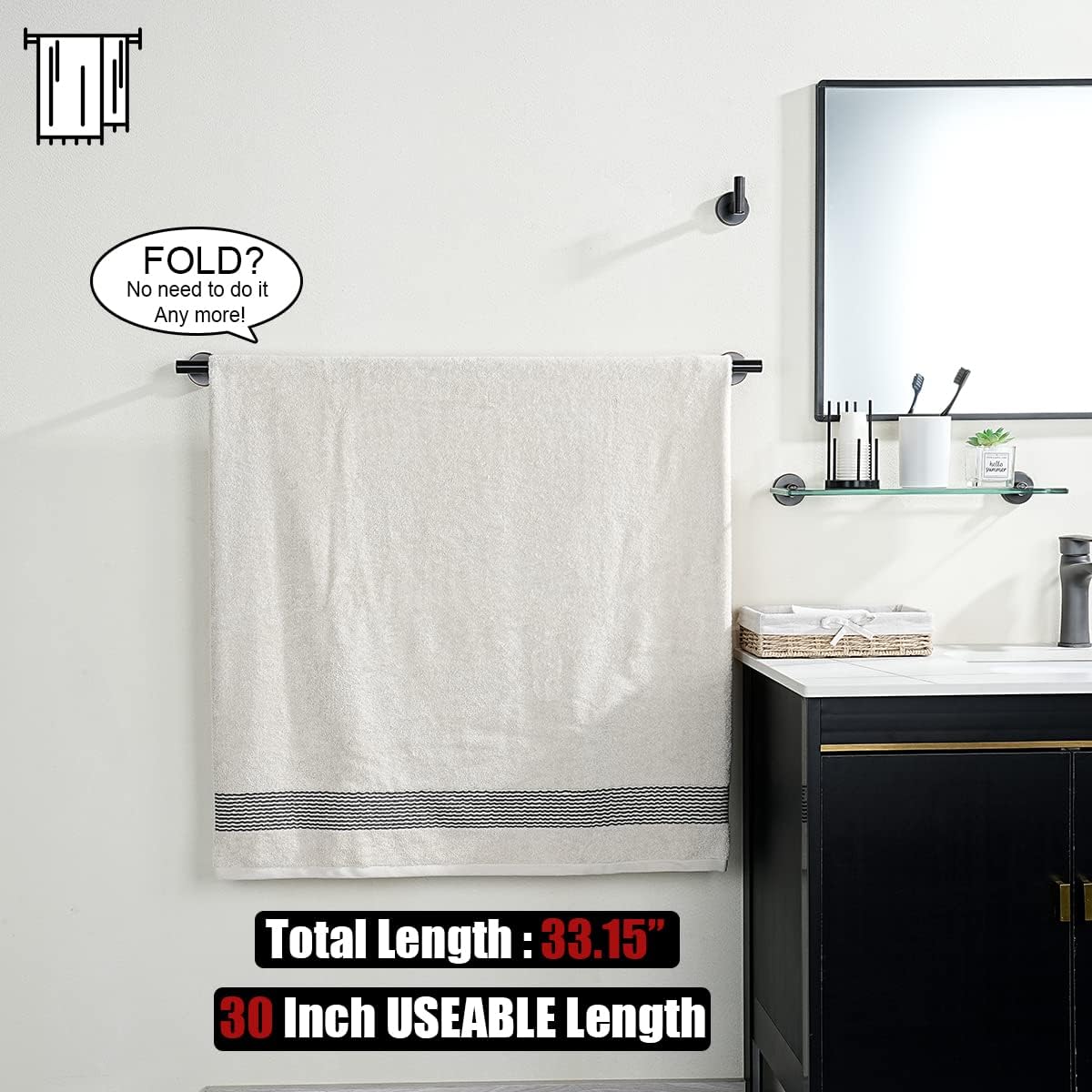 JQK Oil Rubbed Bronze Towel Bar, 33 Inch 304 Stainless Steel Thicken 0.8mm Towel Rack Bathroom, Towel Holder ORB Wall Mount, Useable Length 30 Inch 2 Pack, TB110L30-ORB-P2