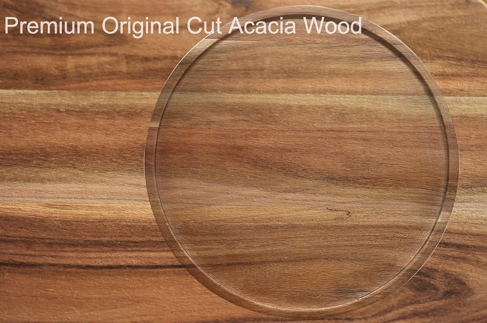 18" Acacia Wood Lazy Susan Organizer Kitchen Turntable for Cabinet Pantry Table Organization