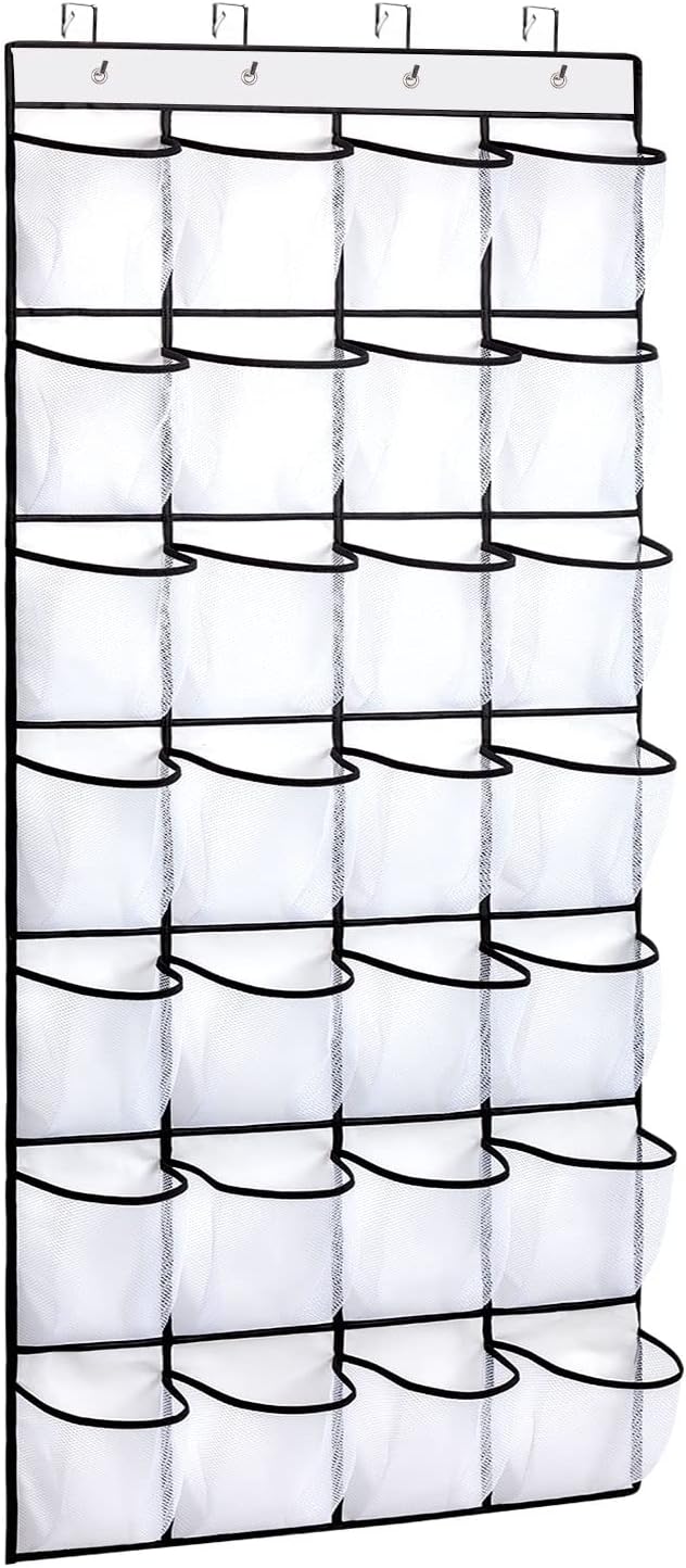REGELETO 28 Large Pocket Over the Door Shoe Organzier, Hanging Shoe Rack for Door Large Capacity Shoe Organizer Holder with 4 Metal Hooks.