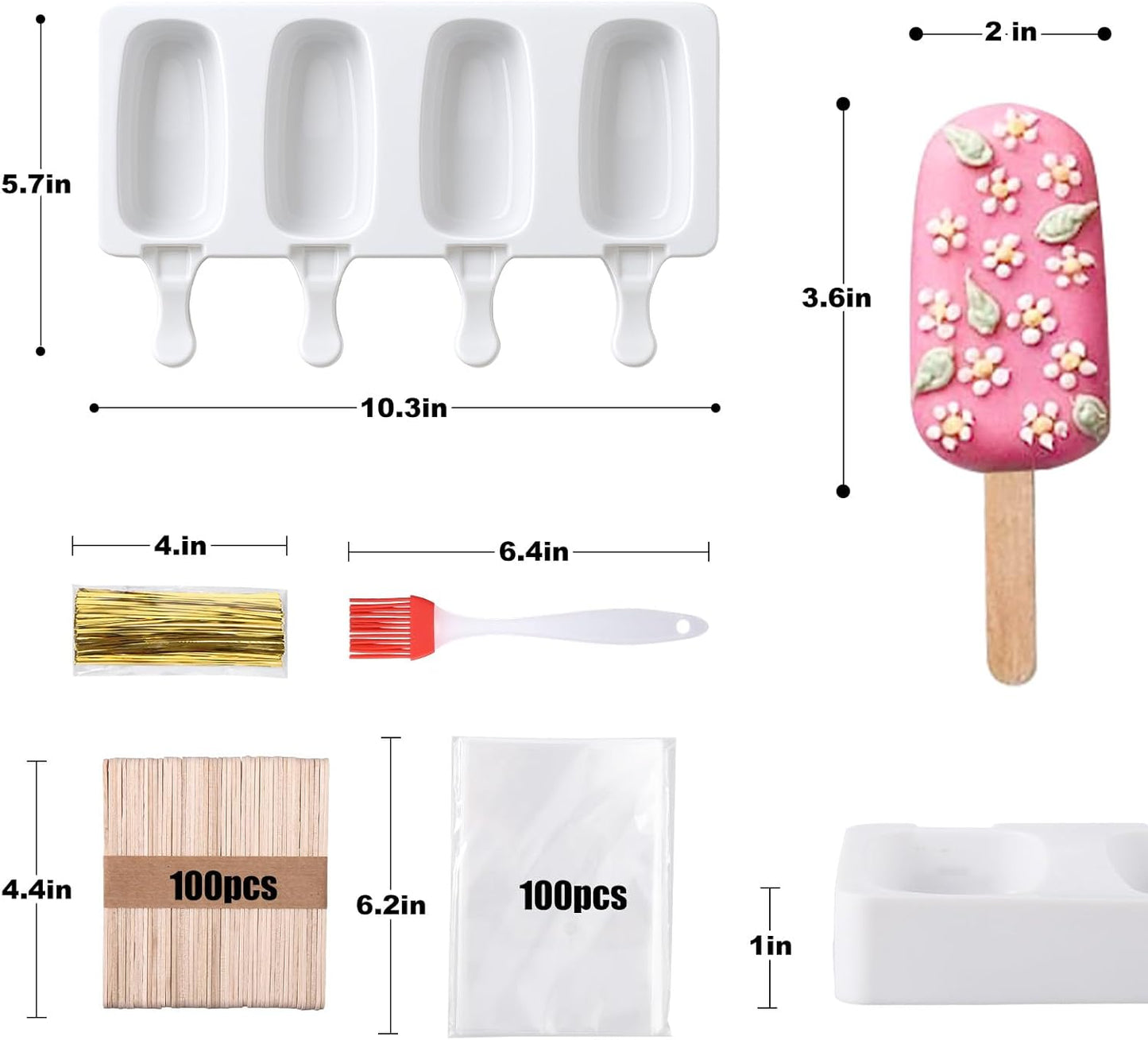 Juome Cake Pop Mold Kit, 2 Pack 8 Cavities Cakesicle Molds Silicone with 100 Wooden Sticks & 100 Packaging Bags with Ties, Cake Pop Maker Supplies Accessories, Baking Tools for Home Baking Desserts