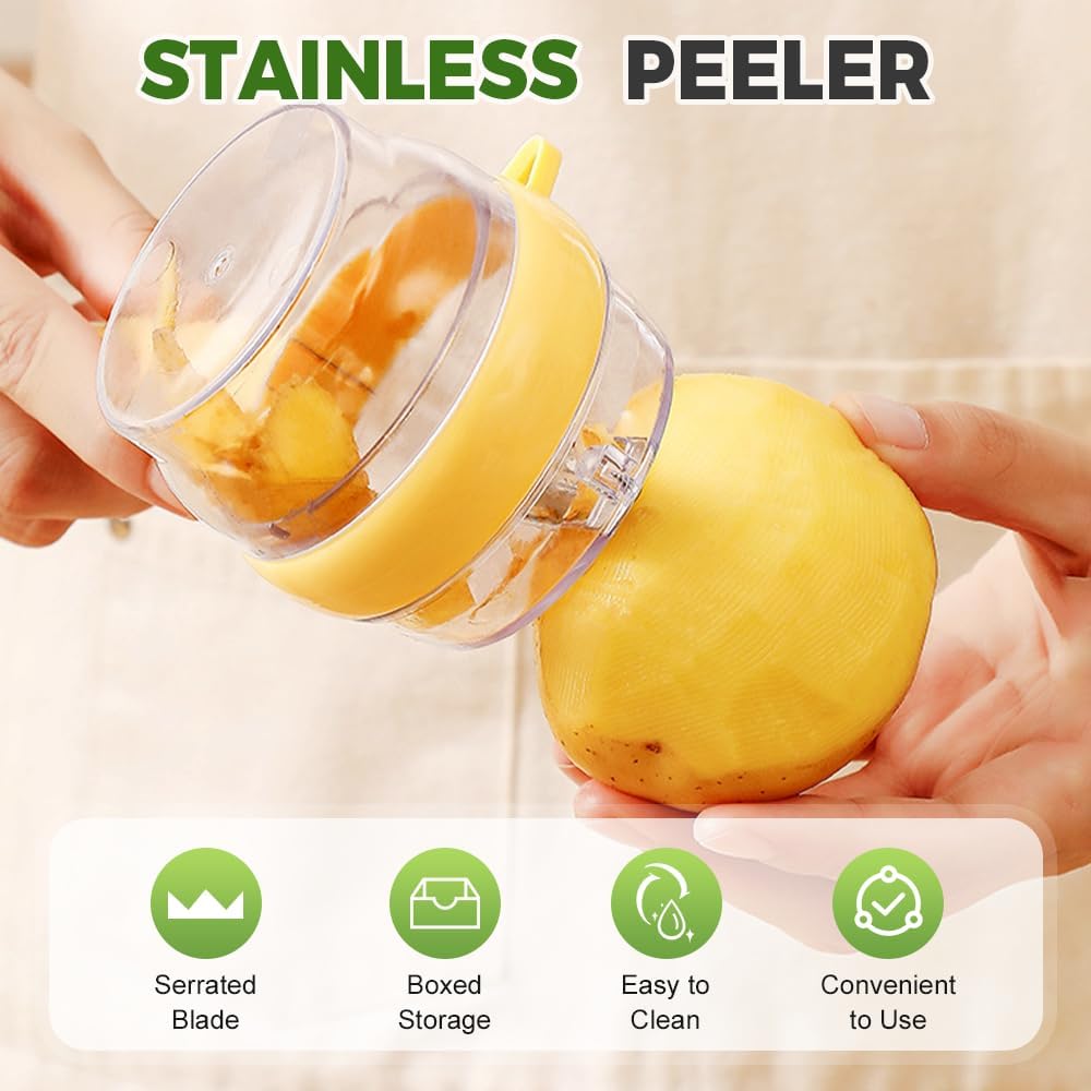 3 in 1 Peeler with Container, 2025 New Stainless Steel Peelers with Container with Handle Fruit Knife, Multifunctional Vegetable Peelers for Home Kitchen (Yellow)