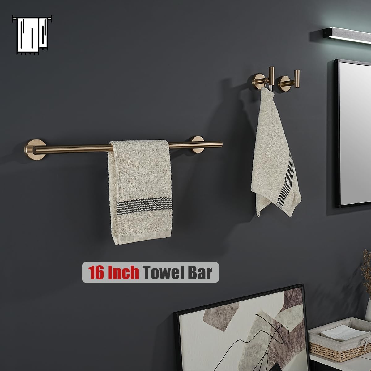 JQK Champagne Bronze Towel Bar, 19 Inch 304 Stainless Steel Thicken 0.8mm Towel Rack Bathroom, Towel Holder Wall Mount, Useable Length 16 Inch, TB110L16-CB
