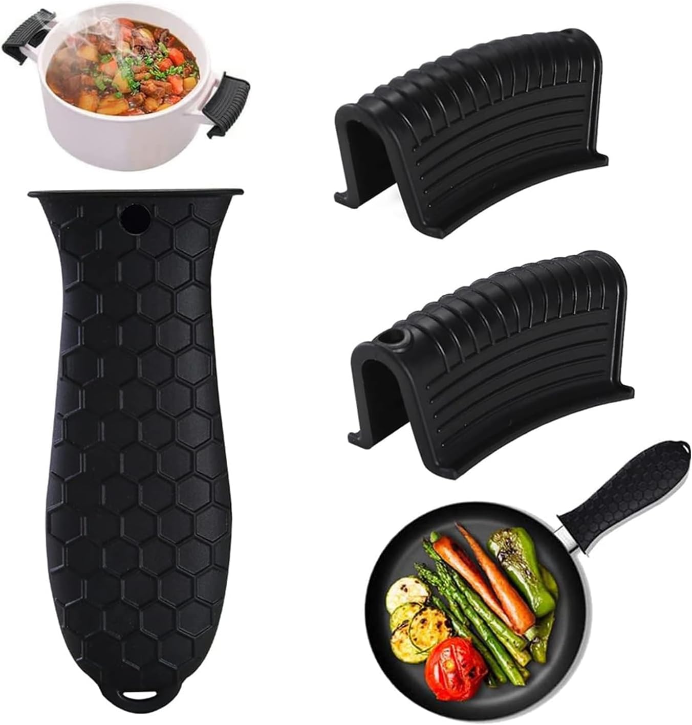 3 Pack Silicone Hot Handle Holders Cover, Assist Pan Handle Sleeve Pot,Non-Slip Pot Holder Sleeve,Frying Pan Casserole Oven Tray Baking Sheets Casserole Cookware(Black)