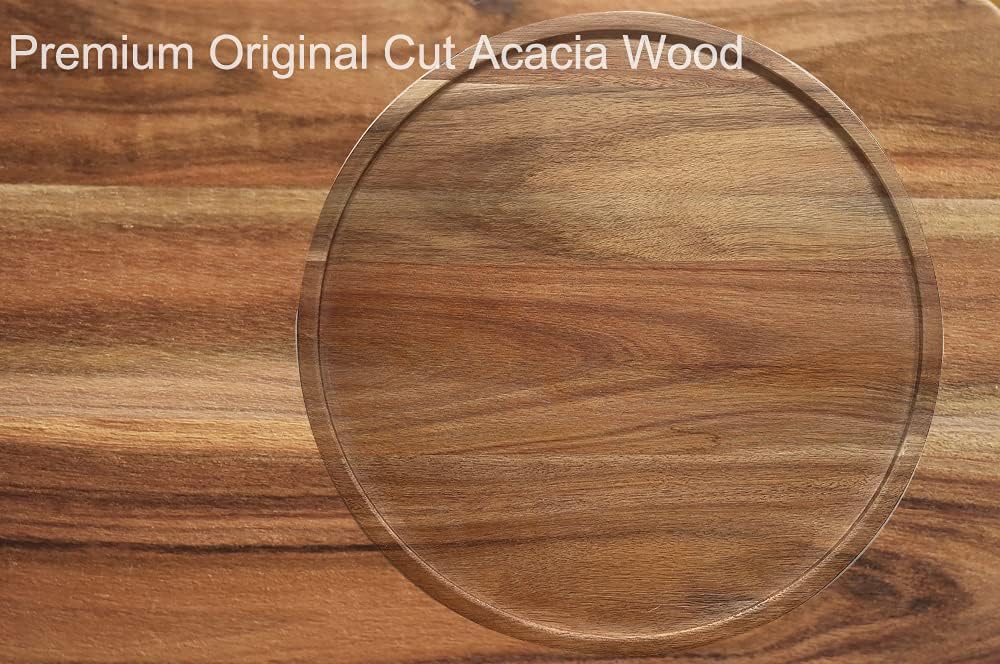 13" Acacia Wood Lazy Susan Organizer Kitchen Turntable for Cabinet Pantry Table Organization