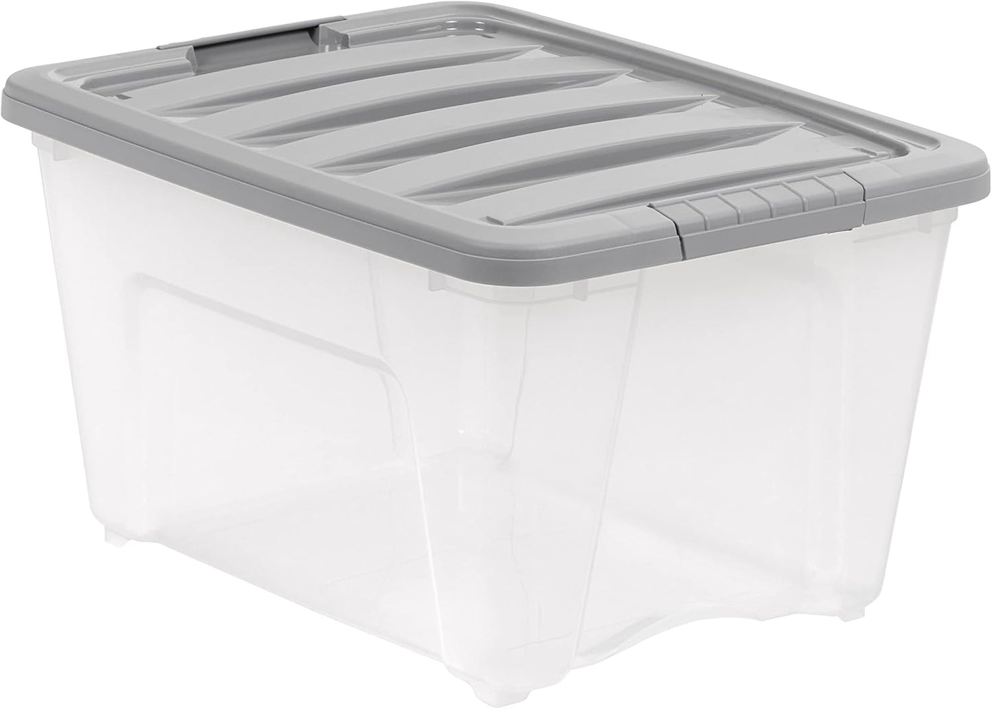 Amazon Basics Plastic Storage Containers with Secure Latching Lids, Stackable Organization Bins, 32 Quart, Set of 6, Clear/Grey