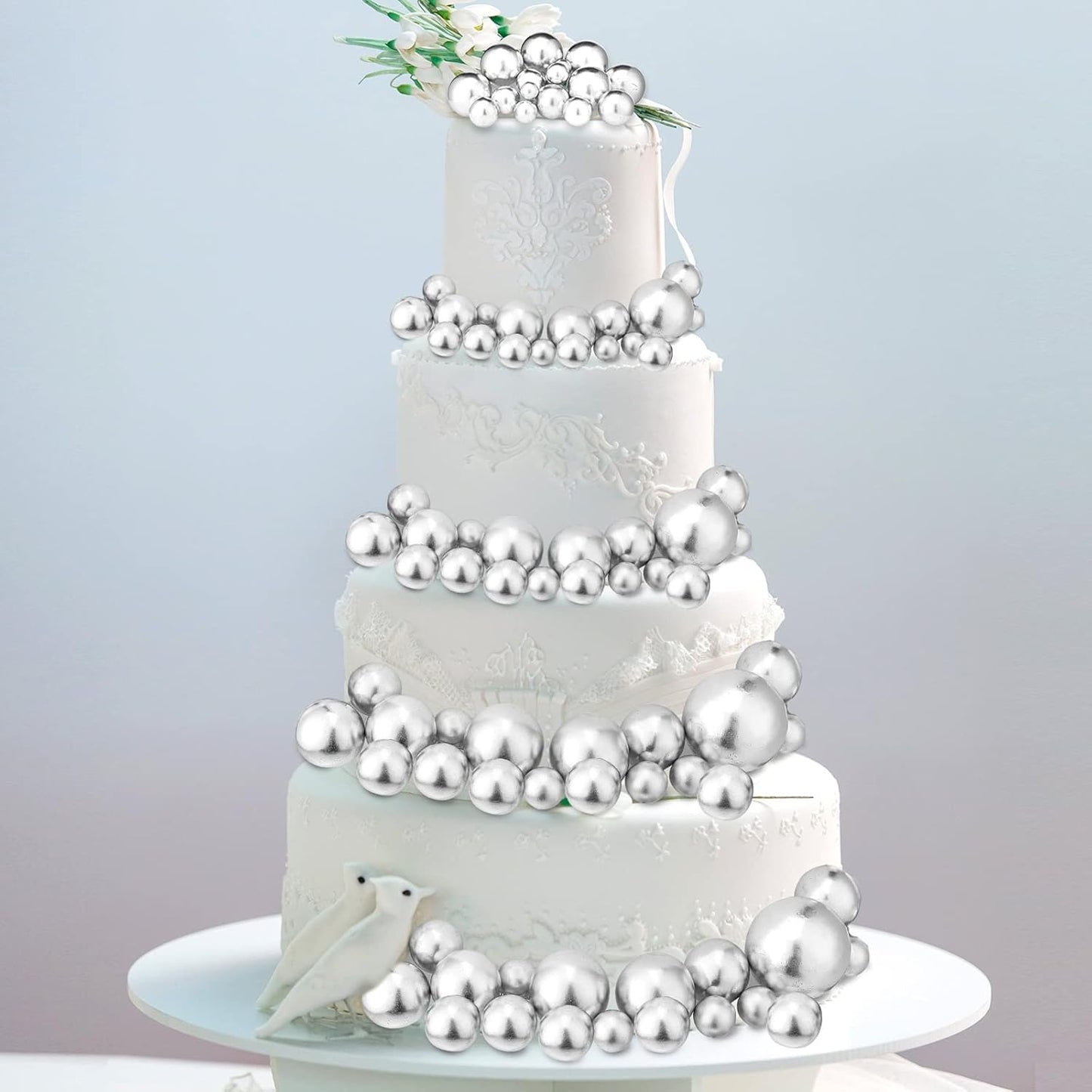 108 Pcs Balls Cake Topper DIY Cupcake Insert Foam Balloons for Cake Baking Wedding Anniversary Birthday Decoration(Silver,Multi Sizes)