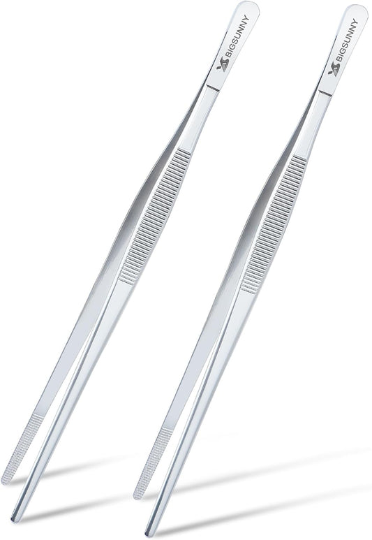 2 Pcs 8.5 Inch Kitchen Tweezers Fine Tweezer Tongs, MSY BIGSUNNY Stainless Steel Food Tweezers Multi-function Cooking Tongs Kitchen Serving Tong
