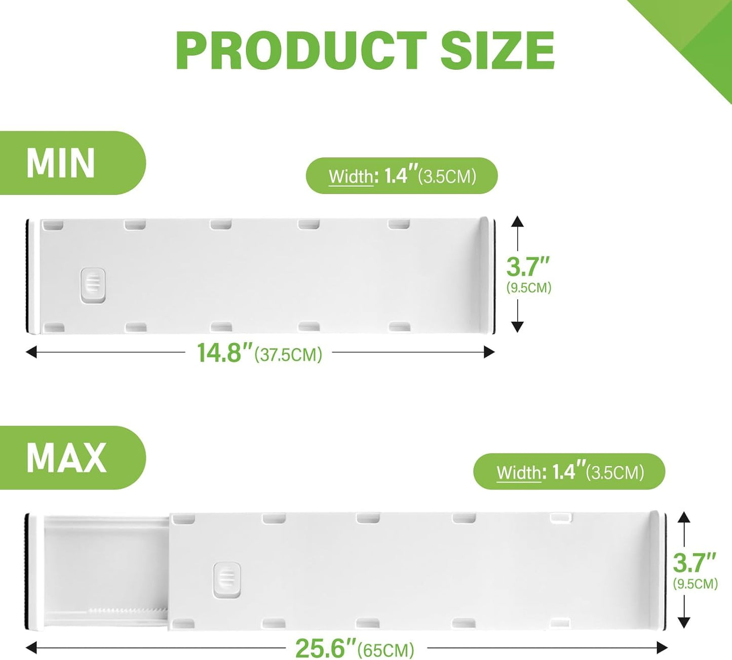 5 Pack Drawer Dividers 3.7" High Slim Organizers Expandable 14.8-25.6" Adjustable Separators for Shallow Drawers Kitchen Utensils Baby Clothes Underwear Storage-White(Long)