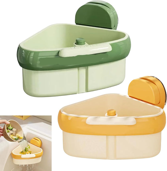 2pc Suction Cup Sink Corner Rack, Automatic Dumping Triangle Kitchen Sink Strainer Basket, Multi-Function Corner Sink Strainer, Sinks Trash Food Waste Catcher, Suction Corner Storage Basket