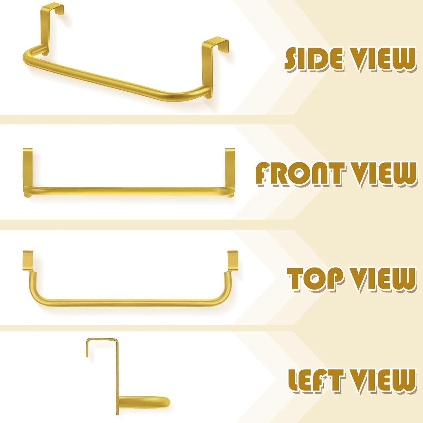2 Pieces Metal Towel Bar Kitchen Cabinet Steel Towel Rack Bar for Hanging on Inside or Outside of Doors, Home Kitchen Bathroom(Gold)