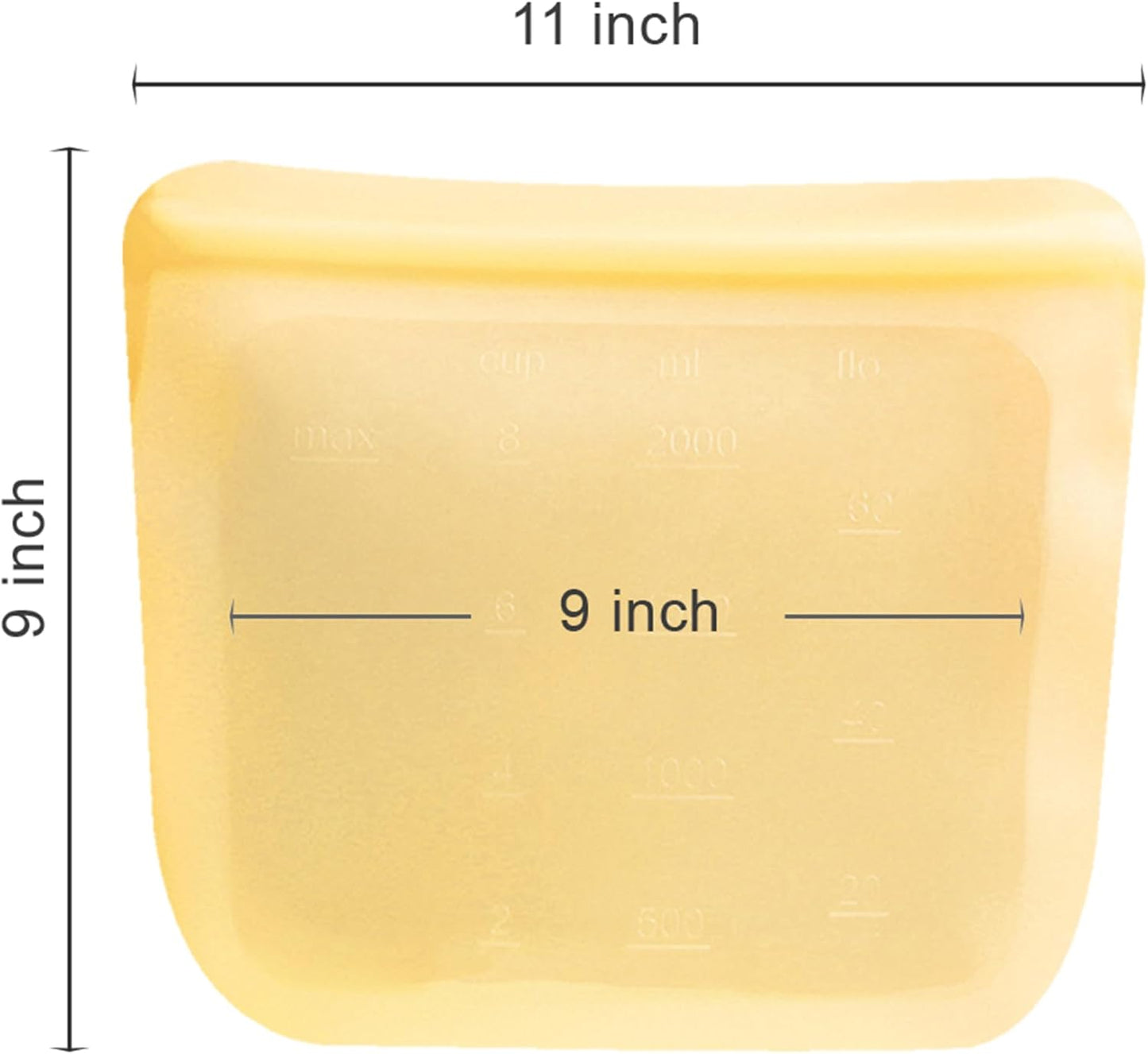 purifyou Set of 5 Reusable Silicone Storage Snack Bags 6oz / 16oz / 32oz / 64oz Self-Seal Food Storage Container for Fruits, Vegetables, Sandwiches, Dishwasher Safe & Leak-free (PastelYellow, 64oz)