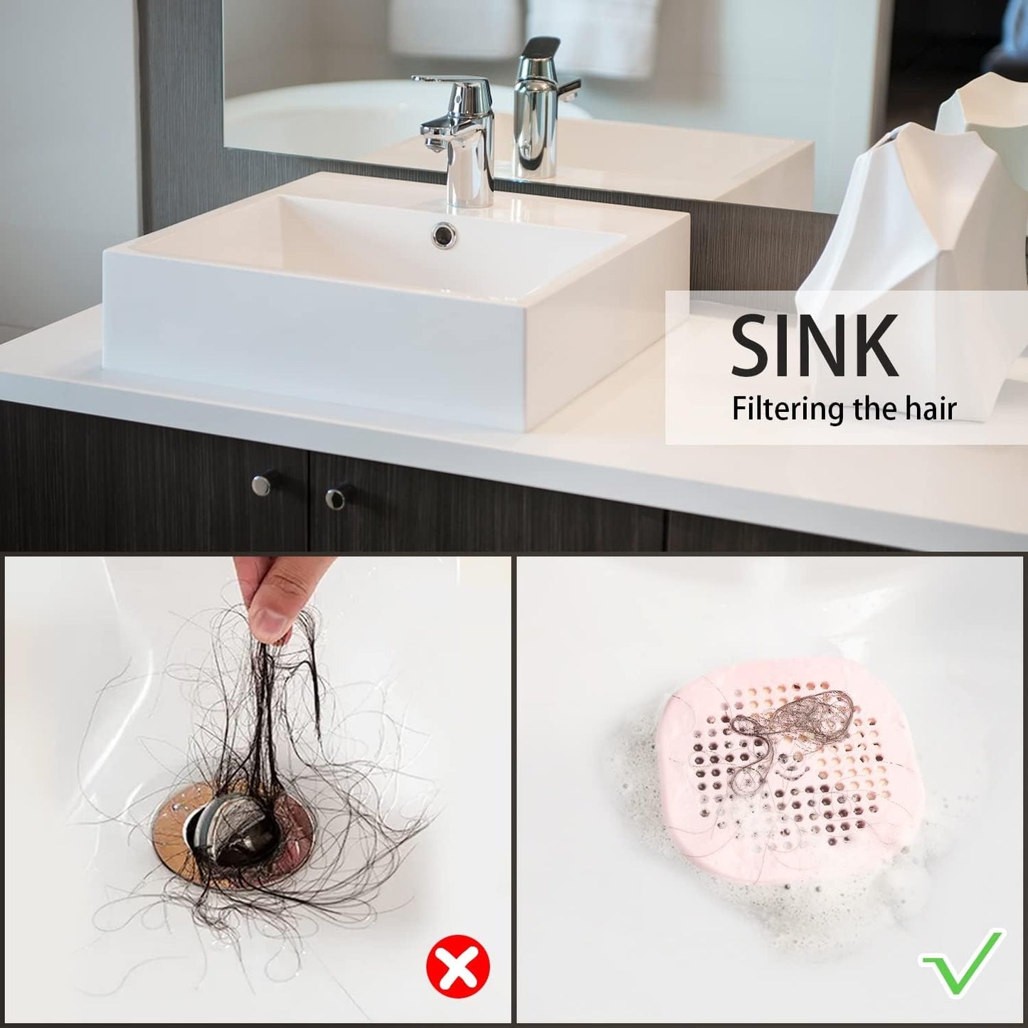 2 Pack Shower Drain Hair Catcher Silicone Drain Protector Hair Stopper with Suction Cup for Shower Kitchen Bathroom Black Grey
