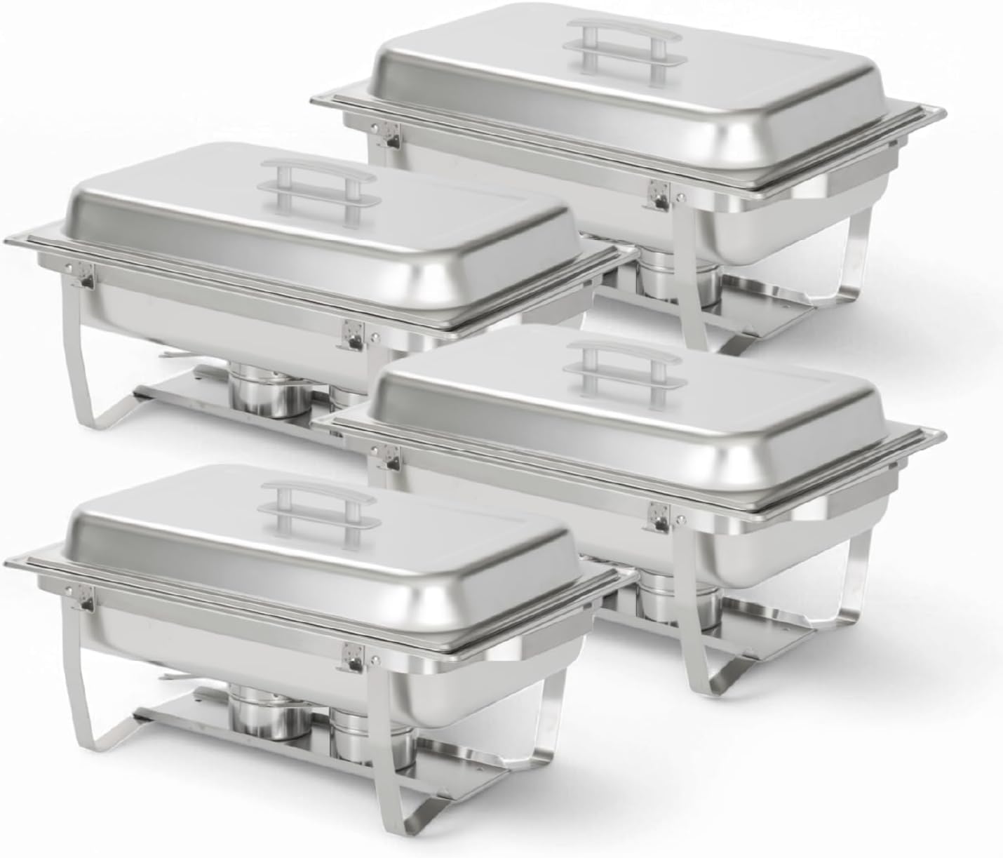 4 Pack Chafing Dish Full Set – Stainless Steel Catering Chafer with Lids, Pans & Fuel Holders – Buffet Food Warmers for Parties, Events & Weddings – Alpine Gray Handles