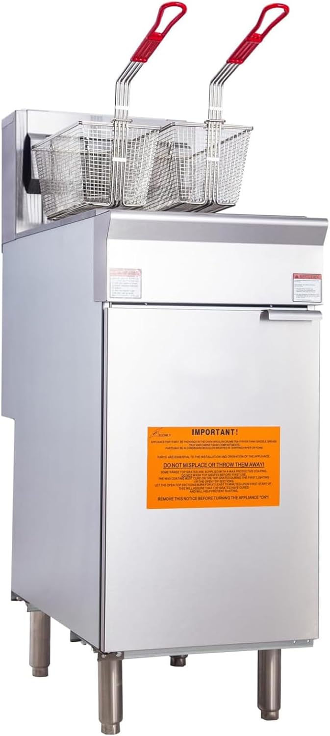 CLIVIA Gas Deep Fryer, Commercial Floor Natural Gas Fryer with 2 Basket, 55 lb. Capacity with 4 Burners, 120,000 BTU Free Standing Floor Fryer for Restaurants