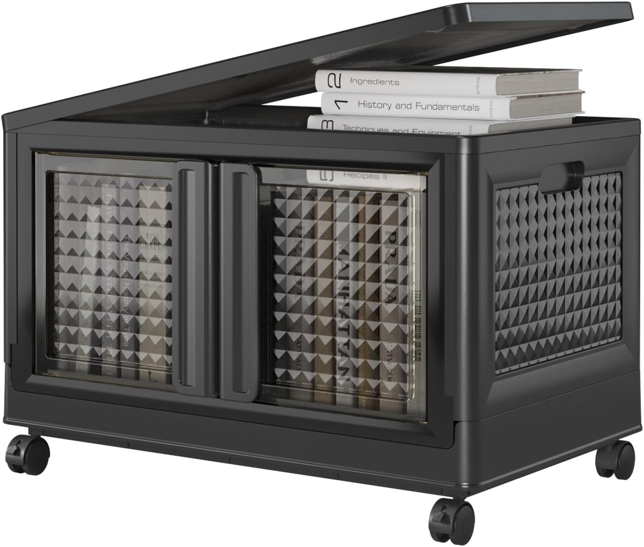 100Qt Stackable Storage Bins with Lids, 25Gal Closet Organizers and Storage Drawer, Plastic Collapsible Storage Bins with Doors, Heavy-Duty Store Box Cabinet for Home Office, 1Pack Black