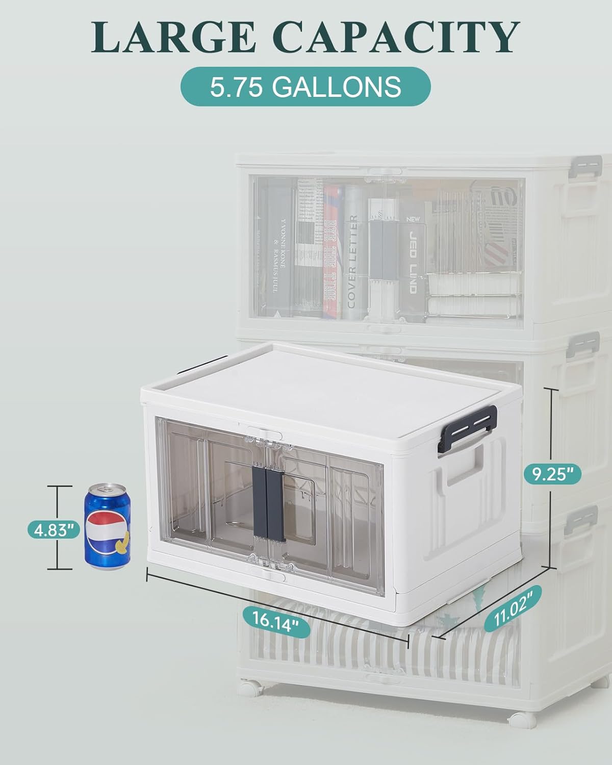 OlarHike 23QT Stackable Storage Bins with Lids - Folding Storage Box with Doors and Wheels, Collapsible Plastic Storage Bins for Closets and Organization, Christmas Gifts, 3 Pack Cubes