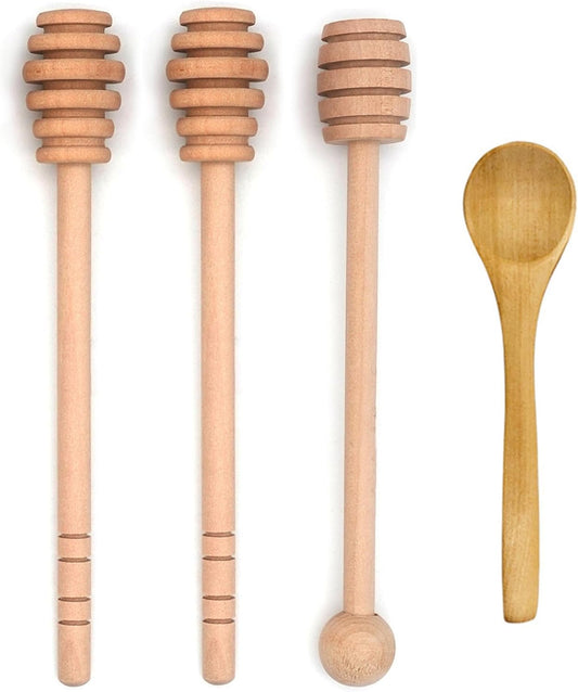 4PCS 6 inch Honey Dipper Sticks Honey Spoon, Wooden Honey Mixing Stirrer Honey Comb Stick, Honey Wand for Honey Jar Dispense Drizzle Honey Wedding Party
