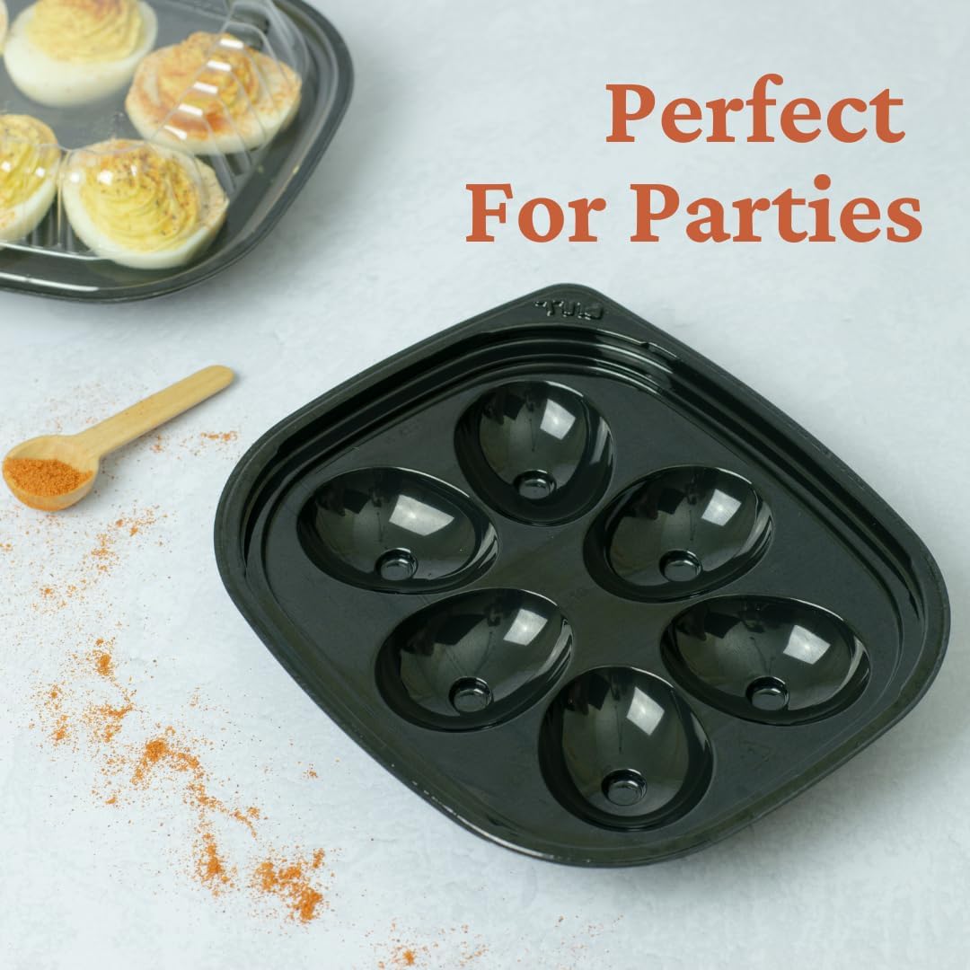 16 Pack - Disposable Deviled Egg Containers with Lid – Plastic Deviled Egg Trays – For 6 Egg Halves