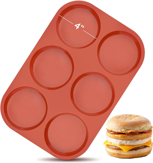 JOERSH Silicone Egg Mold Non-Stick 4 Inch Jumbo Size Muffin Top Pan, Large Round Silicone Molds for Baking Hamburger Bun, Egg Bites, Breakfast Sandwiches, Pancakes