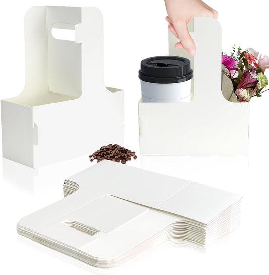 2 Cup Disposable Drink Carrier for Delivery with Handle,15 Count Kraft Paperboard Cup Holder,Cup Carriers for Hot or Cold Drinks,Coffee Carrier, Food Delivery,Take Out Cup Carriers (White, 30 PCs)