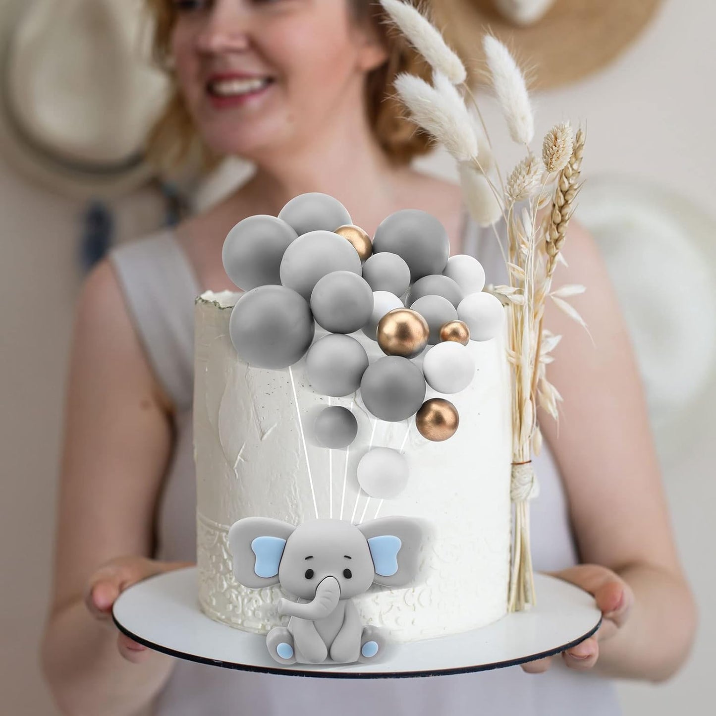 108 Pcs Balls Cake Topper DIY Cupcake Insert Foam Balloons for Cake Baking Wedding Anniversary Birthday Decoration(Dark Gray, Gray, Light Gray,Multi Sizes)