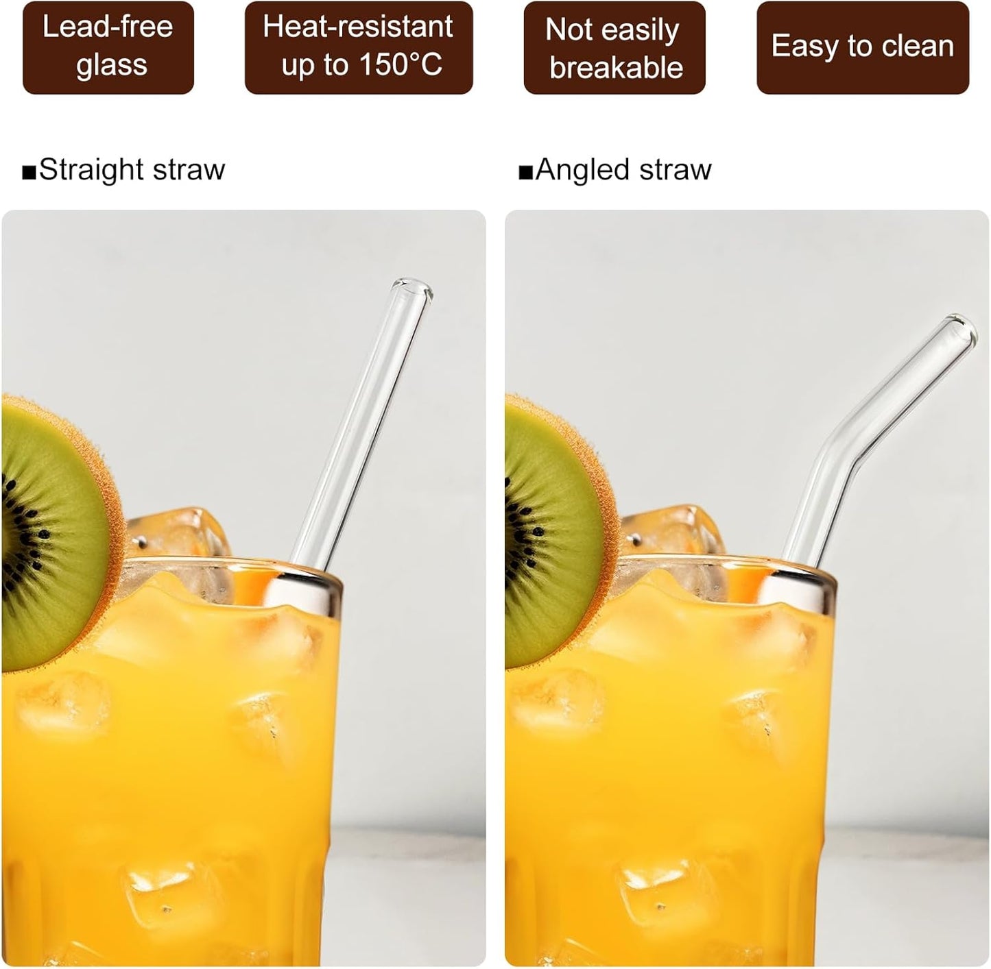 22 PCS Reusable Glass Straws - 6 Straight & 6 Bent Straws (8.5''x0.4") with 4 Cleaning Brushes & 6 Silicone Straw Covers