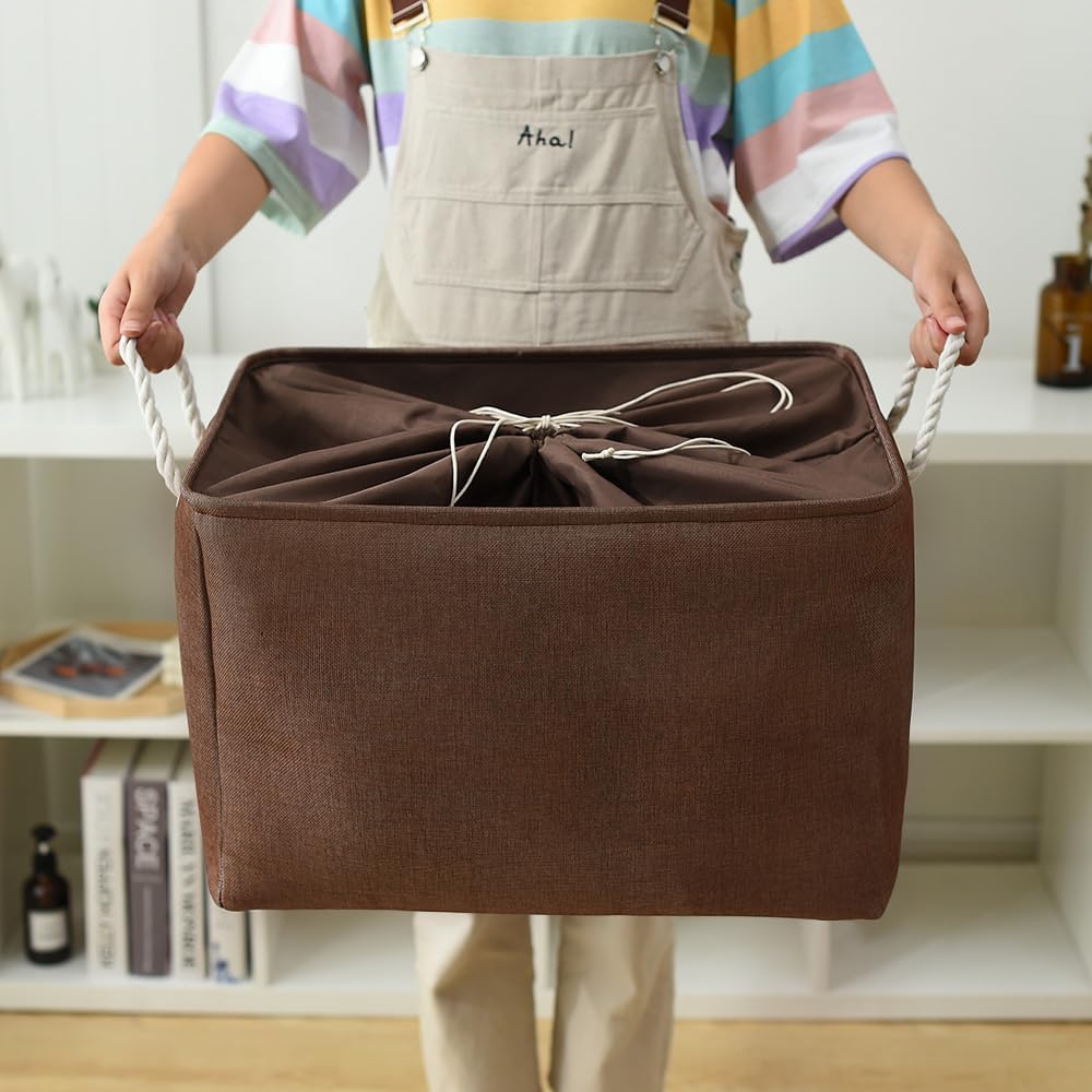 TheWarmHome Organization and Storage for Organizing - Extra Jumbo 3 Pack 20.5x15.7x13.8 inch Fabric Storage Bin for Shelves, Storage cubes for Decorative Shoes Towel Blanket Closet (Brown)